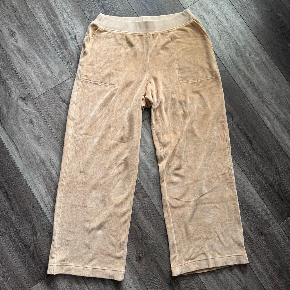Pact Women's Sesame Tan Organic Cotton Pure Velour Wide Leg Pants Size Large